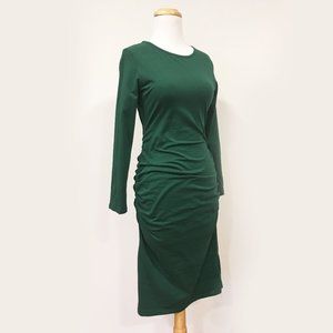 BODYCON RUCHED LONG SLEEVE GREEN STRETCH DRESS M